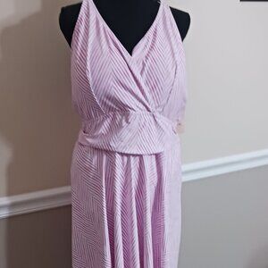 NWT Bloom Chic Pink and White Striped One Piece Swim-Dress With Built In Bottom